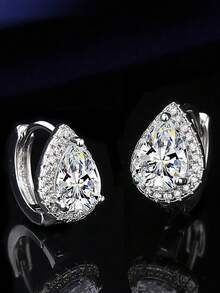 一对极简主义欧美风格仿莫桑石耳环，S925纯银立方氧化锆莫桑石四叶草水滴向日葵耳钉 - E186-耳環 - 查看 8