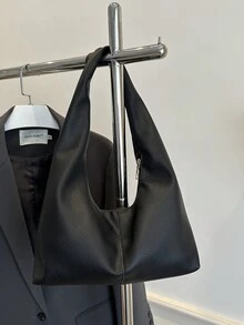 1 chiếc túi xách tay cá nhân hóa màu trơn bằng da PU, túi tote tối giản, túi đeo vai, túi đeo nách. - màu đen - Xem 10