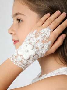Lace Fingerless Gloves With Sequin Floral Decor, Suitable For Wedding Dress, Photo Shoot, Street Style - Multicolor - View 4