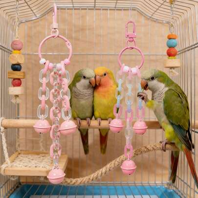 1pc Macaron Color Chain Bell Parrot Toy, Bird Cage Wind Chime Pendant, For Entertainment & Chewing Boredom Relief, Suitable For Budgies, Lovebirds, Cockatiels & Other Parrots, All-Season Use