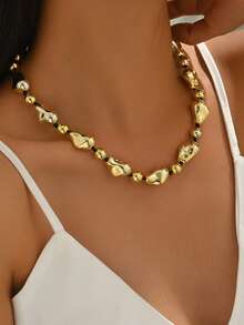 1 chiếc vòng cổ hạt vàng kiểu dáng mùa hè, vòng cổ choker hình học CCB hữu cơ, trang sức thời trang dự tiệc bãi biển, phụ kiện đeo nhiều lớp dành cho nữ. - Vàng - Xem 3