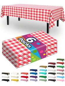 1/6pcs Red And White Plastic Checkered Tablecloth, Premium Decorative Disposable Red Checkered Tablecloth, Suitable For Parties, Rectangular Party Tablecloth, Suitable For Picnics, Farm Birthdays, Weddings, 54x108 Inches - Multicolor - View 3