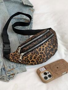 1pc Leopard Print Waist Bag, PU Material, Unisex, Adjustable Leopard Print Crossbody Fanny Pack, Multi-Zipper Design, Suitable For Fitness, Travel, Daily Use, Portable Phone, Small Interior, Cycling, Outdoor Sports - Multicolor - View 11