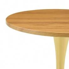 Round Side Table 60cm / Small Dining Table In MDF: Top Made With High Quality Thermoforming Technology, White Grain Appearance, Gold Support Leg – Perfect For European Living Spaces. - Natural Wood - 查看 6