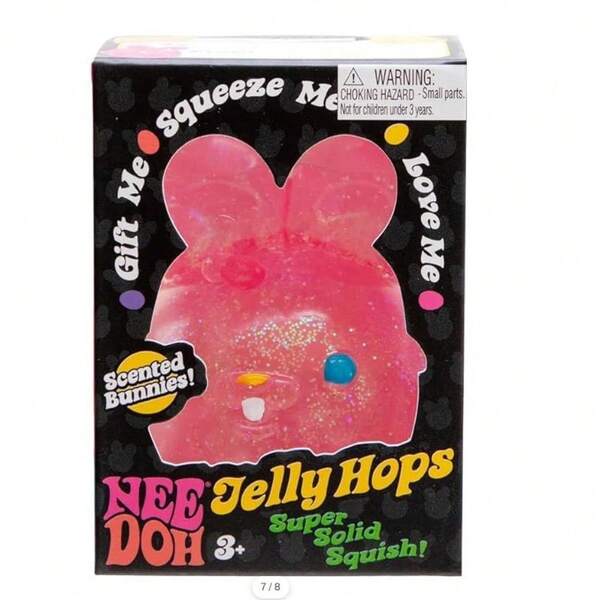 NEE DOH Jelly Hops Scented Glitter Bunny Squishy, Soft Squeeze Stress Relief Squishy Toys, Cute Sensory Squishies For Kids & Adults, Novelty Birthday Fidget Gift
