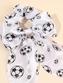 1pc Football Print Hair Scrunchie, Women's Black & White Satin Alligator Clip World Cup Cheer Hair Accessory, Sports Style Hair Tie Travel Accessories Ponytail Holders Hair Elastics Hair Rubber Bands Hair Rope Elastic Hair Tie - Black and White - View 6