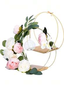 Set Of 1 Metal Floral Hoops For Table Centerpieces, Featuring A Golden Hoop With A Stand, Ideal For Creating Wedding Crafts, Parties, And Home Table Decor - View 1