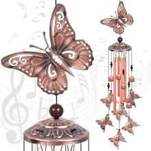 Aluminum Tube Butterfly Wind Chime, Suitable For Outdoor Decor, Beautiful Metal Butterfly Design, Applicable For Garden, Patio, Yard, Porch, Balcony, Window Sill Decoration, Perfect Gift For Friends And Family - Butterfly - View 2