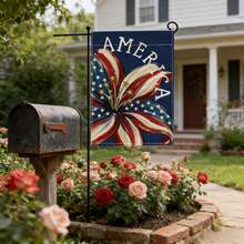 4th Of July Yard Flags Red White And Blue Flower Dog Patriotic Garden Flag For Lawn Outdoor Holiday Decorations - 藍色 - 查看 5