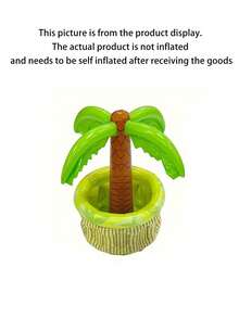 Inflatable Hawaiian Coconut Tree Beer Cooler - Green & Yellow Tropical Pool Party Decor, Summer Coconut Tree Oversized Pvc Inflatable Ice Bucket, Outdoor Swimming Pool Party Beer And Beverage Bucket Party Decoration,Durable Pvc Drink Bucket With Ice Capacity Birthday Celebrations, Beach Accessory, Hibiscus Pattern, Textured Surface - View 10