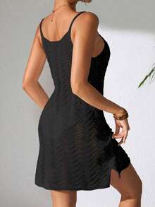 Women's Summer Bohemian Ombre Hollow-Out Sexy Sheer Cover-Up Camisole Mini Dress Vacation Beach - màu đen - Xem 6