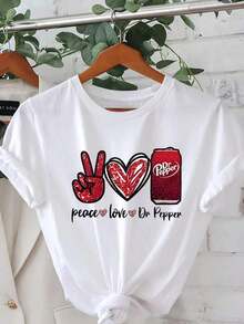 2026 Cartoon Letter Graphic Print T Shirt, Short Sleeve Crew Neck Casual Top For Summer & Spring, Women's T-Shirt.Spring Outfits For Women Short Sleeve Tops Plus Size Spring Break Summer Basic Casual Top. - Màu be - Xem 6