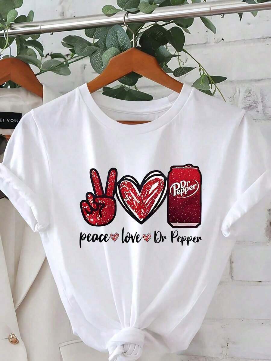 2026 Cartoon Letter Graphic Print T Shirt, Short Sleeve Crew Neck Casual Top For Summer & Spring, Women' T-Shirt.Spring - 白色 - 查看 1