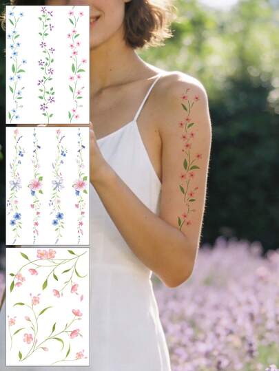 3pcs/Set,Tattoo Tattoos,Y2k,Plant Flowers With Multiple Vine Elements,Semi Permanent Tattoo,Tattoo Fake,Hand Tattoo,Fake Tattoos,Fake Tattoo,Temporary Tattoos,Tattoo Supplies,Tattoo Kit,Tattoo Stickers,Tattoo Waterproof Long Lasting,Tatooes For Women,Back Tattoo,Arm Tattoo,Tattoos On The Legs,Festival,Rave