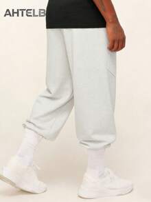 AHTELB Herren Outdoor Sporthose, lässige gerade Hose, Kordelzugdesign, bedruckte Taschen, mehrtaschige lässige gerade Hose, geeignet für Outdoor-Lässig und Sportbekleidung - Hellgrau - Übersicht 3