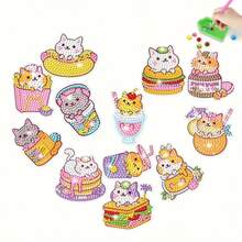 12pcs DIY Cute Cat Diamond Painting Kit, Includes Gems Tools, Craft Art, Best Mosaic Sticker Gift - Multicolor - View 2