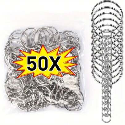 Bộ 60 chiếc vòng sắt hai lớp hình tròn, đường kính 16mm, dùng làm móc khóa, móc chìa khóa có thể tháo rời.