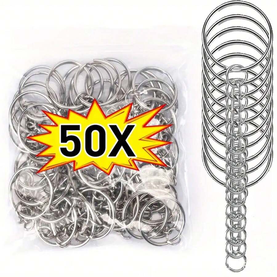 Bộ 60 chiếc vòng sắt hai lớp hình tròn, đường kính 16mm, dùng làm móc khóa, móc chìa khóa có thể tháo rời. - móc khóa - Xem 1