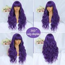 Dark Purple Wig with Bangs for Women 26 Inch Long Wavy Purple Wigs Synthetic Heat Resistant Wig for Daily Party Use - Morado oscuro - Ver 4