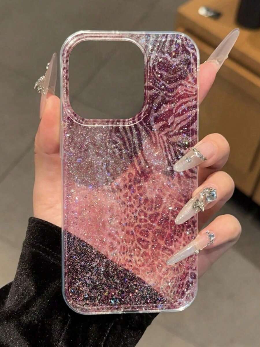 1 chiếc ốp lưng điện thoại in họa tiết da báo ombre lấp lấp lánh, tương thích với iPhone 17 Pro, 17 Air, 17, 17 Pro Max, 16 Pro Max, 16, 16 Pro, 15 Pro Max, 14, 13, 12, 11, 14 Pro Max, 11, 14, 13, chống rơi vỡ, phù hợp cho cả nam và nữ. - Nhiều màu - Xem 1