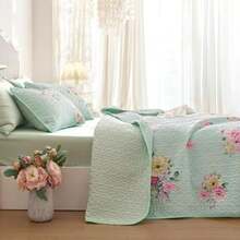 - Shabby Chic Quilt Set Floral Coquette Cottagecore Farmhouse Vintage Flowers for Women Teen Girls Reversible Lightweight Bedspread Coverlet 3 Pieces Green Queen/Full Size - Verde - Ver 5