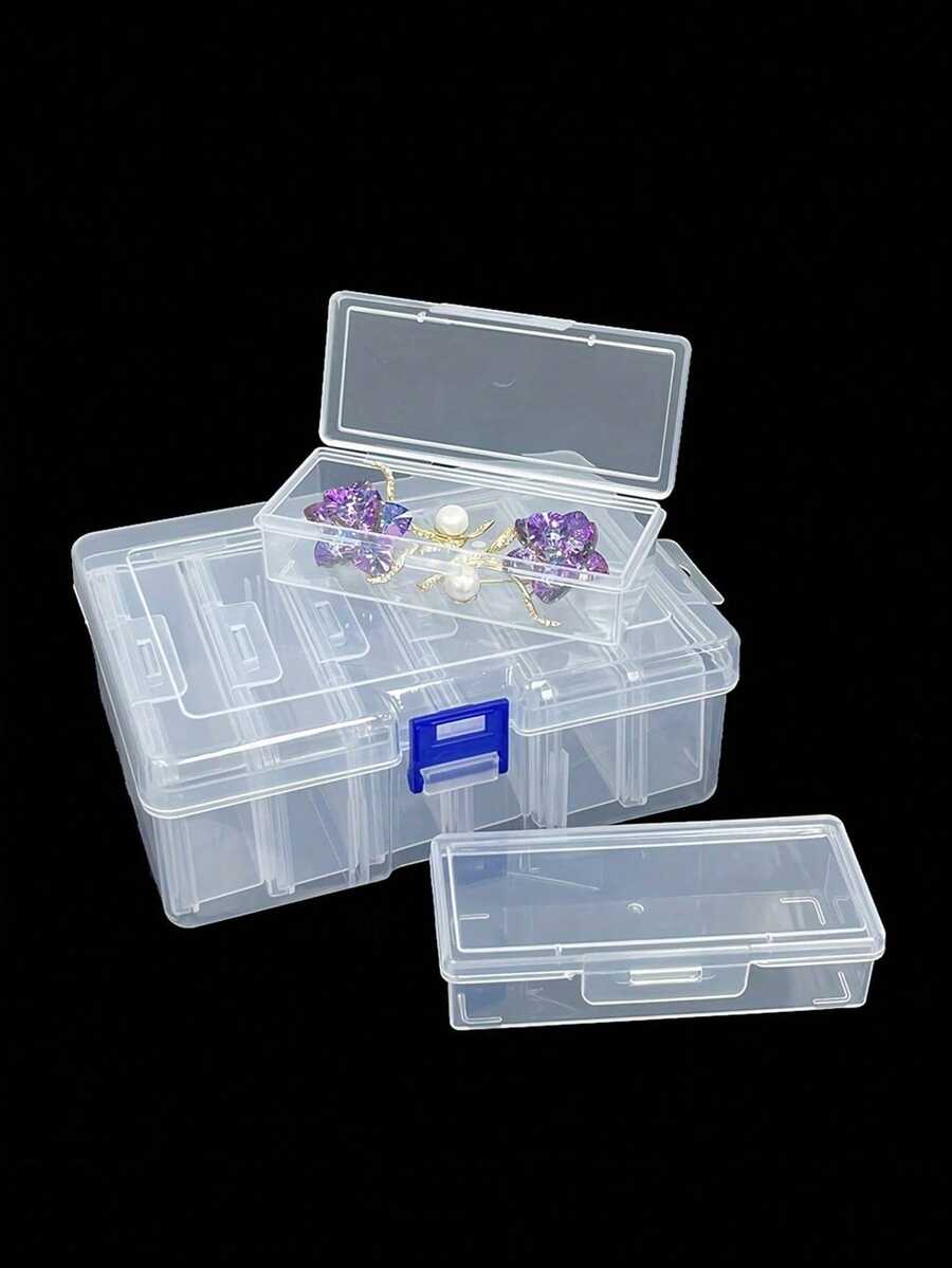1 قطعة مجموعة صناديق تخزين بلاستيكية شفافة مستطيلة الشكل بشبكات 6/28/30/45/56، صناديق منظم للأشغال اليدوية مع قفل لاكسسوارات الشعر والمجوهرات والأدوات الصغيرة، حاويات متعددة الاستخدامات متينة. مجوهرات. حاويات تخزين بلاستيكية. - شفاف - مشاهدة 1