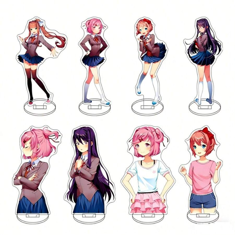 心跳文学俱乐部！约12厘米长，亚克力Q版动漫迷你手办，动漫人物桌面摆件，窗台动漫装饰品，可爱动漫装饰，卧室装饰，家居装饰 - 均碼 - 查看 1