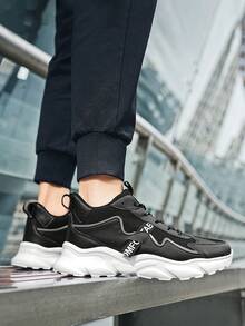 Men's Black And White Sneakers With Chunky EVA Sole Wave Design Side Logo Stylish Athletic Shoes For Modern Urban Look Streetwear Fashion Casual Wear - Đen và trắng - Xem 3