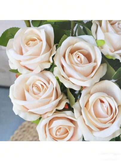 1/5/10pcs Champagne Artificial Lifelike Roses, Champagne Rose Bouquet, Long Stem Silk Roses, Bridal Bouquet, Valentine's Day Bouquet, For Home Decor, Room Decor, Garden Decor, Wall Decor, Indoor Outdoor Decor, Bedroom Decor, Wedding Decor, Tabletop Decor, Christmas Decor, Party Decor, Halloween Decor, Birthday Decor, Autumn Decor