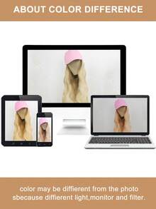 26英寸金色长卷发假发，配有粉色一体式棒球帽，耐热，适合日常佩戴 - 金色 - 查看 9