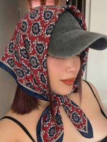 1 pieza Pañuelo de mujer con estampado de paisley, estilo vintage y lujoso. Pañuelo clásico para la cabeza, adecuado para viajes al aire libre, accesorio de estilo bohemio, diadema, pañuelo, ideal para crear un look perfecto - Negro rojizo - Ver 3
