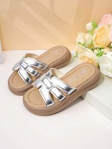 1 Pasang Sandal Selop Bentuk H Unik untuk Anak Perempuan, Sandal Luar Ruangan Serbaguna untuk Musim Panas - Perak - View 5