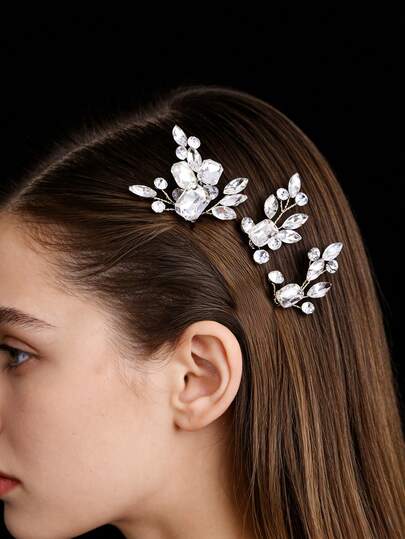 3件套新娘发饰套装，复古水晶发叉，U型发夹，汉服发饰