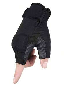1pair Men Solid Fashionable Fingerless Gloves Outdoor Riding - 軍綠色 - 查看 4