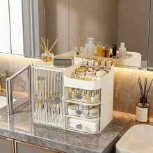Senmeo 3 Drawer Tall Bathroom Vanity Organizer, Large Capacity Makeup & Personal Care Storage Stand With Built-In Mirror - White - View 10