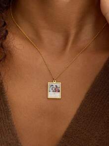 Customized Handwritten Necklace, Real (Your Own) Handwriting, 14k Gold Engraved Pendant, Personalized Signature Jewelry, Perfect Gift - Square Sign Image + Text Style - View 7