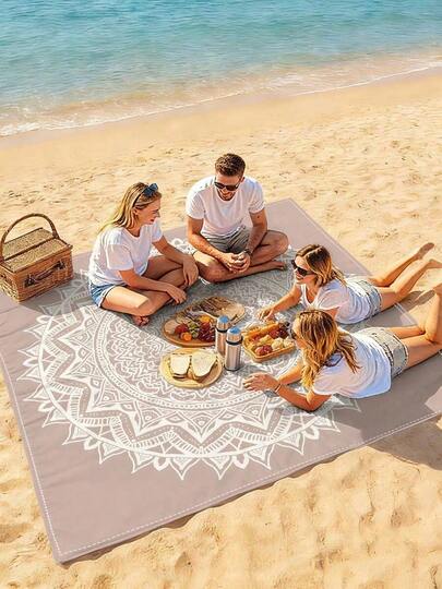 1pc New Outdoor Waterproof Anti-Sand Digital Printed Picnic Mat/Beach Towel, Fashionable And Fresh Pattern, Suitable For Outdoor Camping And Picnics (100g Fabric Weight)