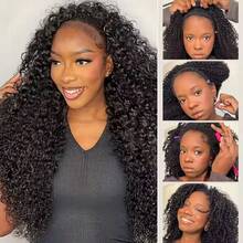 bling hair "Wear & Go" Flip-Over Wig With Drawstring – Glueless Real Hair Wig (Raw Hair) With Kinky Curls – Half Wig / Half-Head Wig – 200% Hair Density – Beginner Friendly - Natural Black - Xem 3