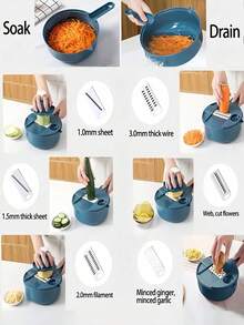 Máy thái rau củ đa năng, máy bào thái lát thủ công với 6 lưỡi dao, máy cắt trái cây và rau củ, máy chế biến thực phẩm, dụng cụ nhà bếp thiết yếu. - Nhiều màu - Xem 8