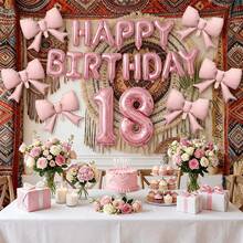 22pcs 16-Inch Pearl Pink Birthday Banner With Pink Bow, 18th Birthday Party Decoration Balloon Set - View 6
