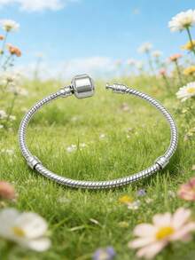 1pc Fashionable Snake Chain Beaded Bracelet, Suitable For Daily Wear For Women - Silver - View 8