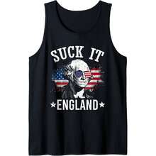 Camiseta "Suck It England" Camiseta de tirantes divertida del 4 de julio con George Washington - Negro - Ver 1