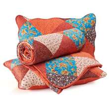 Queen Quilt Bedding Set 3 Piece Multicolour Patchwork Print Orange Bedspreads Queen Size Reversible Lightweight Quilts Set Soft Microfiber Fall Quilt Autumn Quilt All Seasons - Naranja - Ver 7