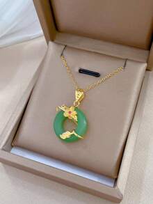 Dây chuyền mặt dây chuyền ngọc bích tròn bằng thép không gỉ, thích hợp cho phụ nữ đeo hàng ngày và trong các dịp lễ. - A - Xem 9