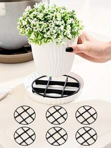 1/3/6pcs Plaid Pattern Plant Pot Tray, Round Plant Care Tray, Durable Plastic Plant Pot Pad, Pot Support, Breathable Round Drainage Rack, Breathable Anti-Rot Plant Pot Tray With Drainage Holes, Suitable For Indoor & Outdoor Potted Plants Nursery Rack, Indoor Gardening Essential Tray, Requires Assembly - Multicolor - View 2