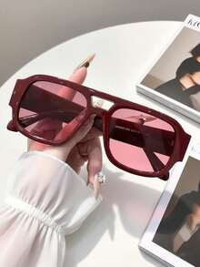 1副新款时尚休闲双梁男女通用眼镜，百搭欧美街头风格 - 紅框紅片 - 查看 5