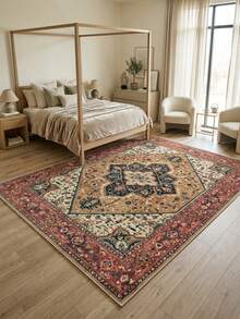 1pc Vintage Persian-Bohemian Classic Floral Rug/Carpet/Area Rug/Doormat, Soft Faux Wool, Suitable For Bathroom, Kitchen, Entryway, Hallway, Bedside, Living Room, Bedroom, All Season Machine Washable, Home Decor - Multicolor - View 1
