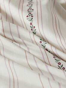 3件套100%涤纶浪漫复古花卉条纹印花被套组，2个枕套+1个被套（不含床单） - 彩色 - 查看 4