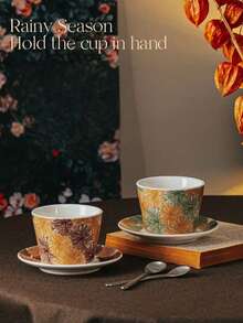 Bộ tách và đĩa cà phê kiểu Ý cổ điển mới, cốc sứ có tay cầm dùng hàng ngày, cốc nước văn phòng, tách trà chiều thanh lịch, tách trà hoa, tách và đĩa cao cấp chịu nhiệt với họa tiết hoa mưa, thích hợp cho các buổi họp mặt gia đình, trà chiều với bạn bè, quà tặng, quà tặng Ngày của Mẹ, quà sinh nhật. - Nhiều màu - Xem 7