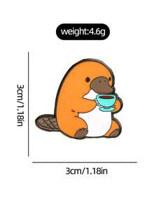 1枚黄色鸭嘴兽喝茶胸针，慵懒休闲风，小众精品配饰，为外套、毛衣和日常穿搭增添活力 - 彩色 - 查看 4